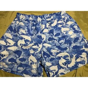 Columbia PFG Omni-Shade Fishing Shorts Mens Medium Blue Shark Print Swim Trunks